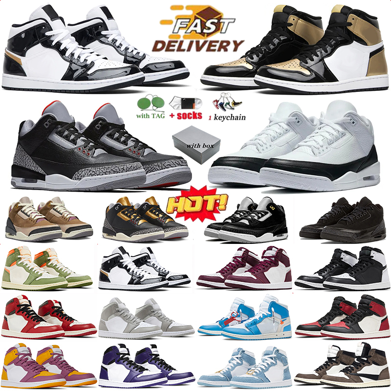 Designer shoes 1s 3s Basketball Shoes Platform Trainers Mocha Black White True Blue Bred Shadow Chicago Lucky Green Smoke Grey Mens 1 High Sneakers