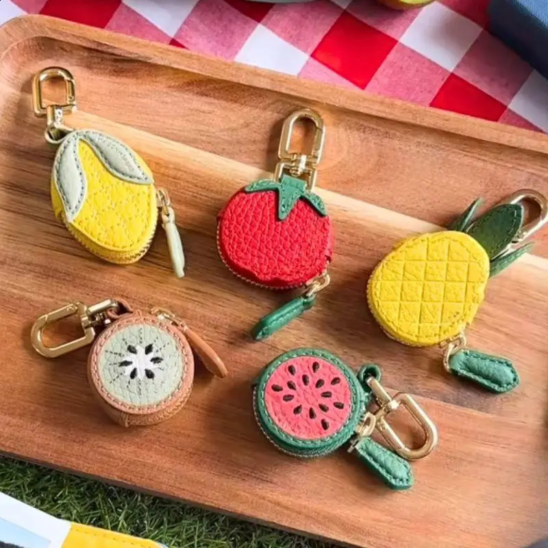 Mini porte-monnaie en forme de fruit de cerise fraise mignon pendentif en cuir PU style coréen porte-clés mini sac de rangement 250815