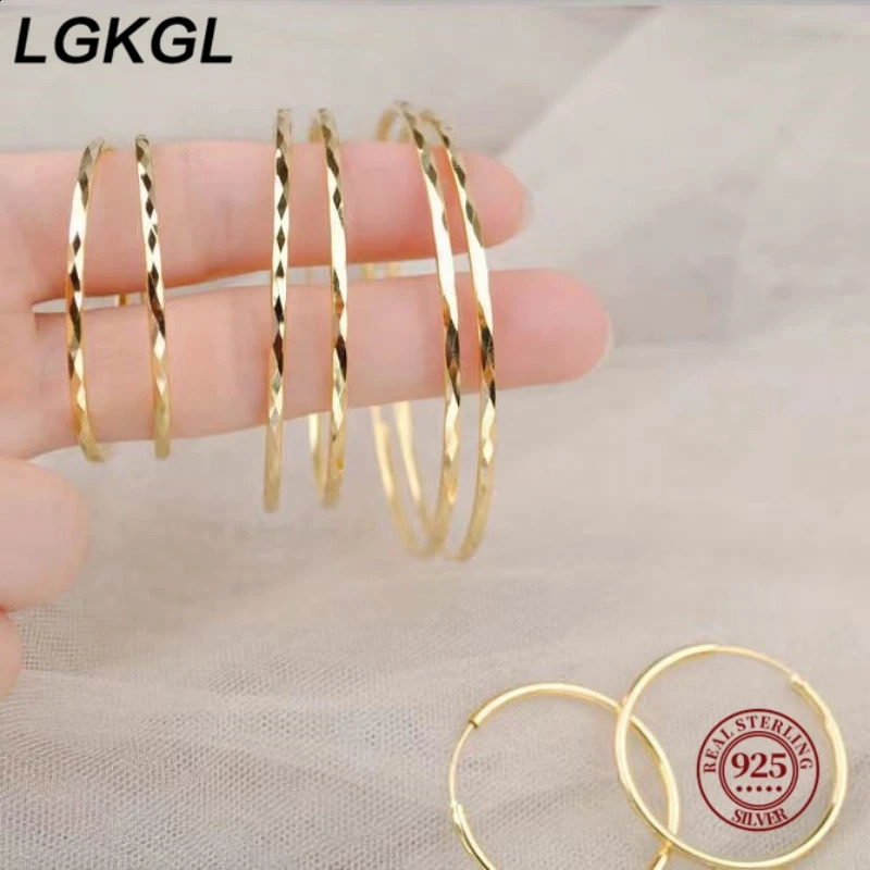 LGKGL 18K Gold Womens Round Earring Collection 100% 925 Sterling Silver Big Hoop Earrings Fashion Women Jewelry 250813