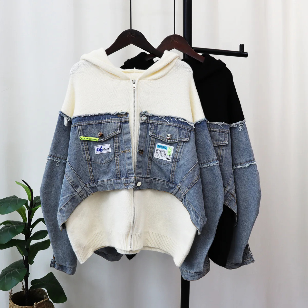 Mabet de pull Femmes Femme à tricot décontracté Cardigan Poches denim Patchwork Trickwear Female Veste tricotée d'hiver automne 250815