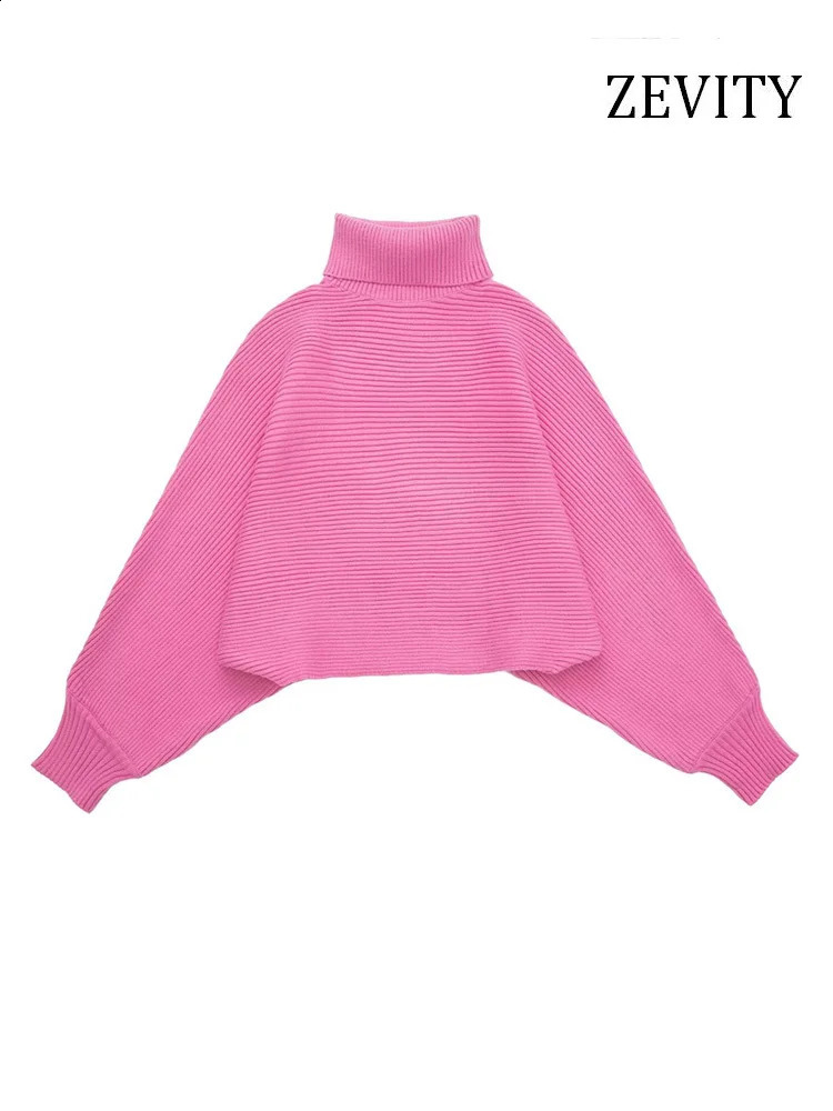 Zevity Women Fashion Loose High Neck Knit Sweater Vintage Wide Long Sleeve With Cuffs Female Pullovers Chic Tops SW2191 250811