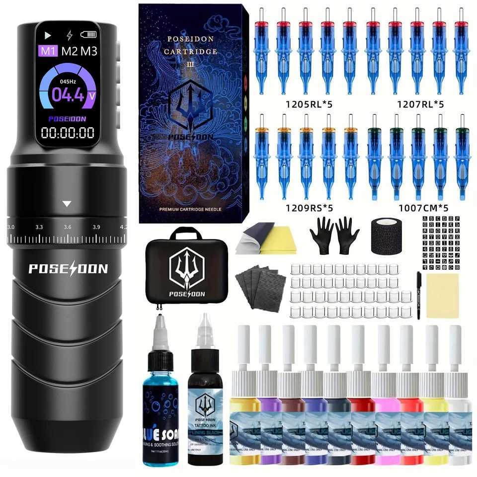Kit de tatouage POSEIDON Kit de stylo de tatouage professionnel pour maquillage Permanent Kit de machine à tatouer Kit de pistolet de tatouage d'