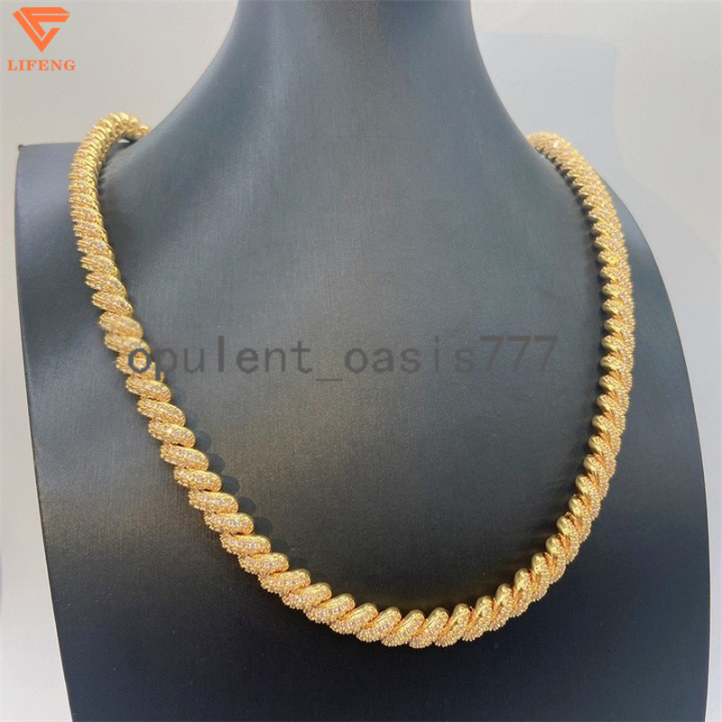 Fine Jewelry Necklace 9mm 14K Gold Plated Rope Chain Iced Out VVS Moissanite Diamond Rock Cuban Chain Hip Hop Necklace for Women