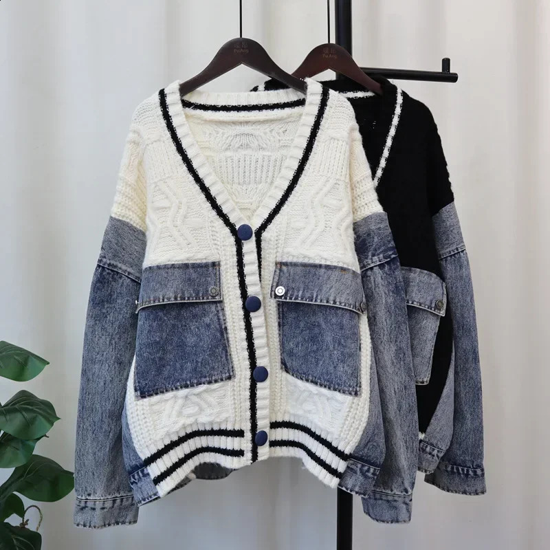 Loose Denim Sweater Women Cardigan Kintted Button Spring Autumn Vintage Winter Streetwear Y2k Jumper Coat Cardigans 250815
