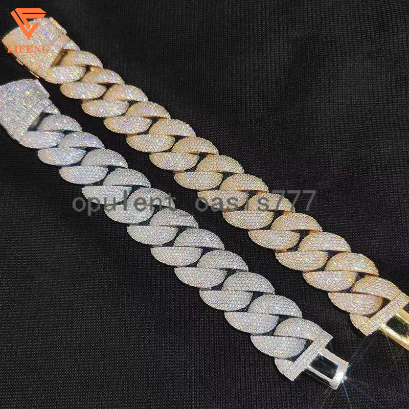 Custom White and Gold 925 Sterling Silver Hip Hop Bracelet Iced Out VVS Moissanite Cuban Chain Gift for Necklaces
