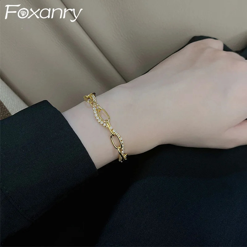 Foxanry Bracelets Zircon Chain à double couche pour femmes Girls Trends Créatif Élégant Gifts de bijoux de fiançailles simples 250812