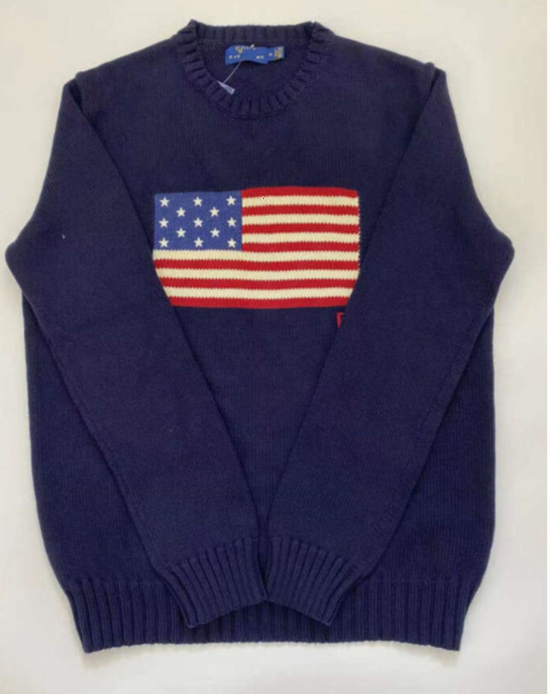2025 Crew-neck Flag Clothes Mens Navy Blue Knitted Sweater Polo Shirt Round Neck Cotton Loose Retro Fashion Casual High Quality All Kinds fjhz