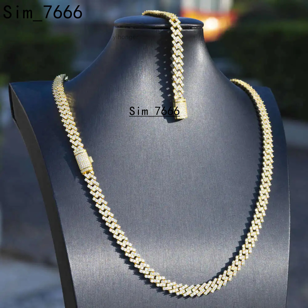 Custom 8mm 9mm 10mm 13mm 15mm Width 1 Row Vvs Moissanite Diamond Necklace Gold Plated Silver Men Women