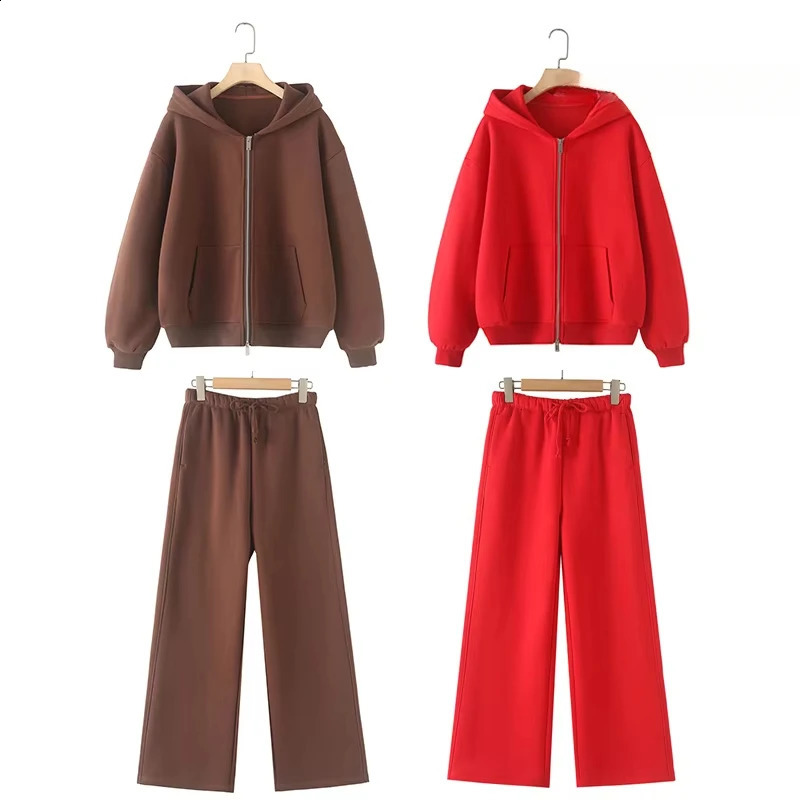 TRAFZR Cotton Zipper Cardigan Sets To Woman Tracksuit Suits Baggy Pants Sportswear Women Sweater 2 Piece Set Women Outfits 250815