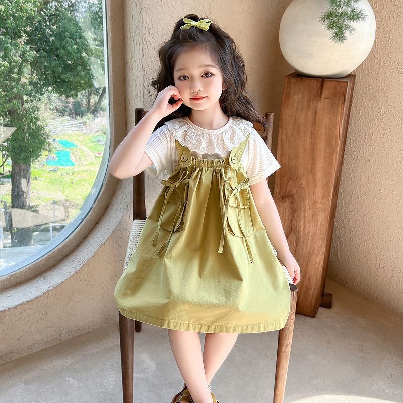 D203 Korean version of the girl&#039;s summer thin 2025 new style baby girl color matching suspender neck dress-image-1071456590