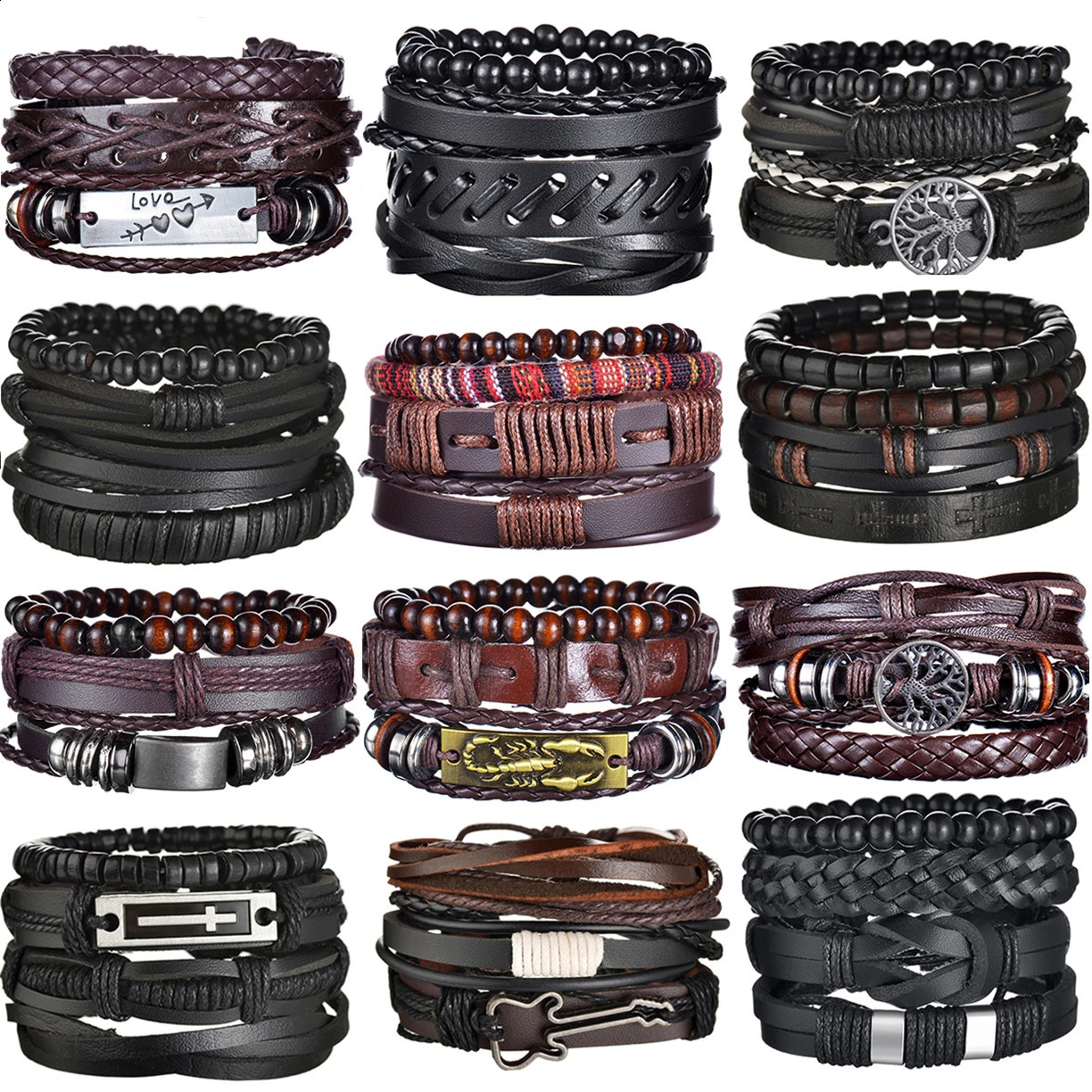 Bracelets en cuir rétro pour hommes Boyfriend Bohemia Perles multicouches enveloppez la corde punk bijoux Valentin Gift Bangles 250812