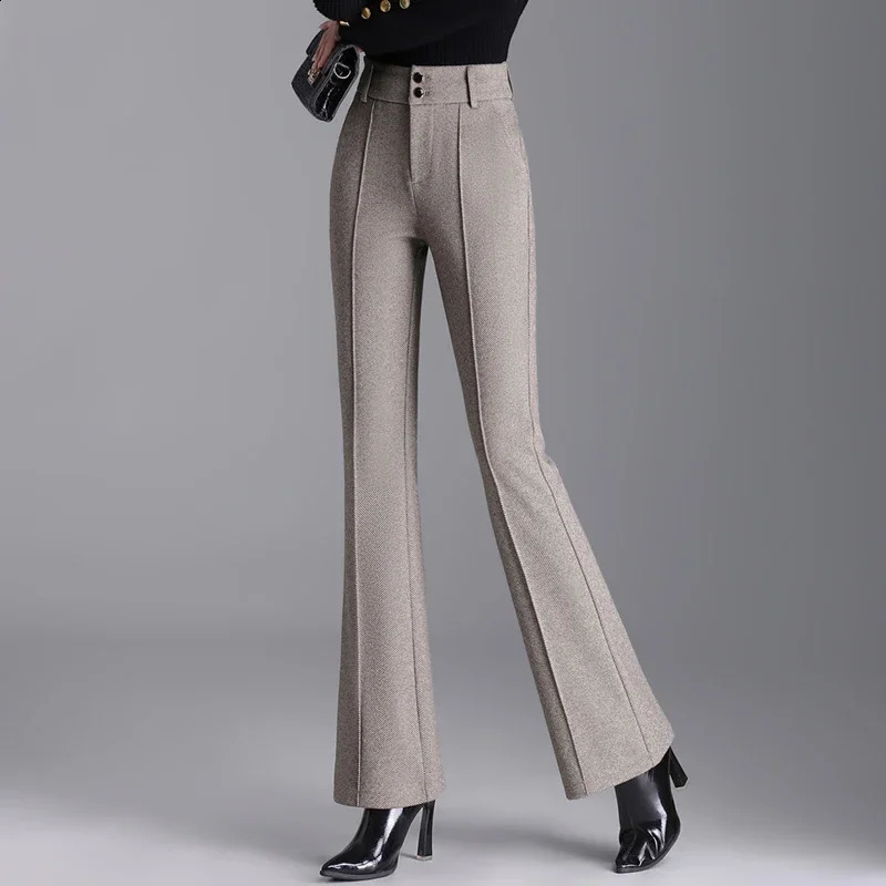 2024 Automne High Taist Smamining Draping Professional Micro-pull Sang Suit pantalon Bell-Bottom Pantalon Korean250813