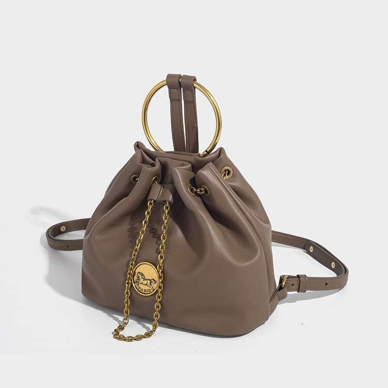 Women's Handheld Bucket Bag Designer Circular Shoulder Bag 2025 New Fashionable and Premium Style Drawstring Chain Single Shoulder Cross Should