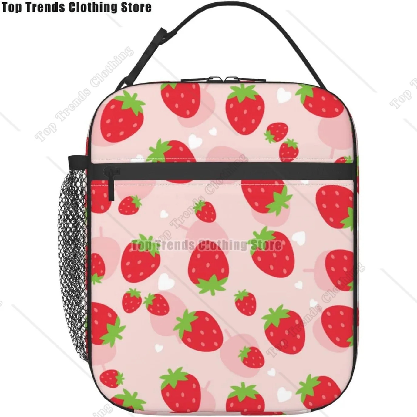 Red Strawberry Lunch Bag Insulated Portable Reusable Lunch Box with Zipper for Picnic Work Office Travel School 250815
