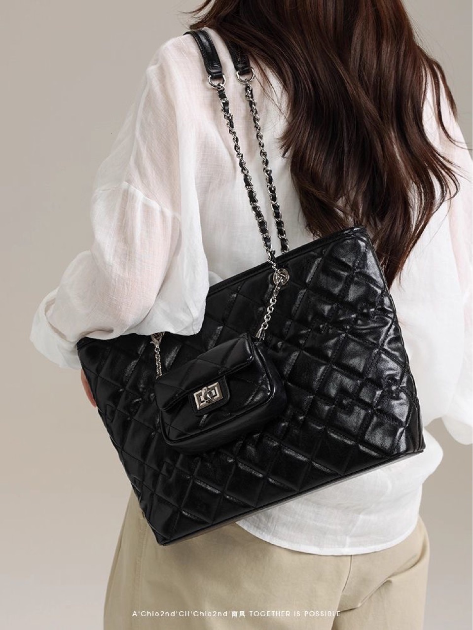 Black Tote Bag Women's 2025 New High-end Atmospheric Diamond Shoulder Bag