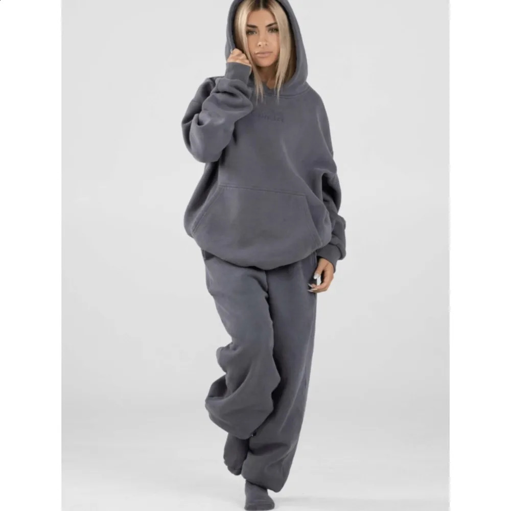 Autumn Winter Hooded Sweatshirt Womens Trousers Suit Fashion y Casual Loose Sports 2 piece Set Female 250815