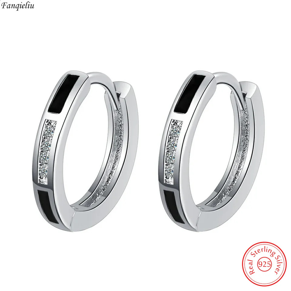 Véritable 925 Boucles d'oreilles de cerceau zircon noir de zircon noir pour femmes Fedy FQL21291 250815