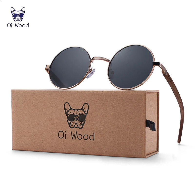 Oi Wood Retro Round Wood Sunglasses For Men Women Wooden Sun Glasses Polarized Blue Mirror Eyewear Fashion Driving Goggle 8024 250807