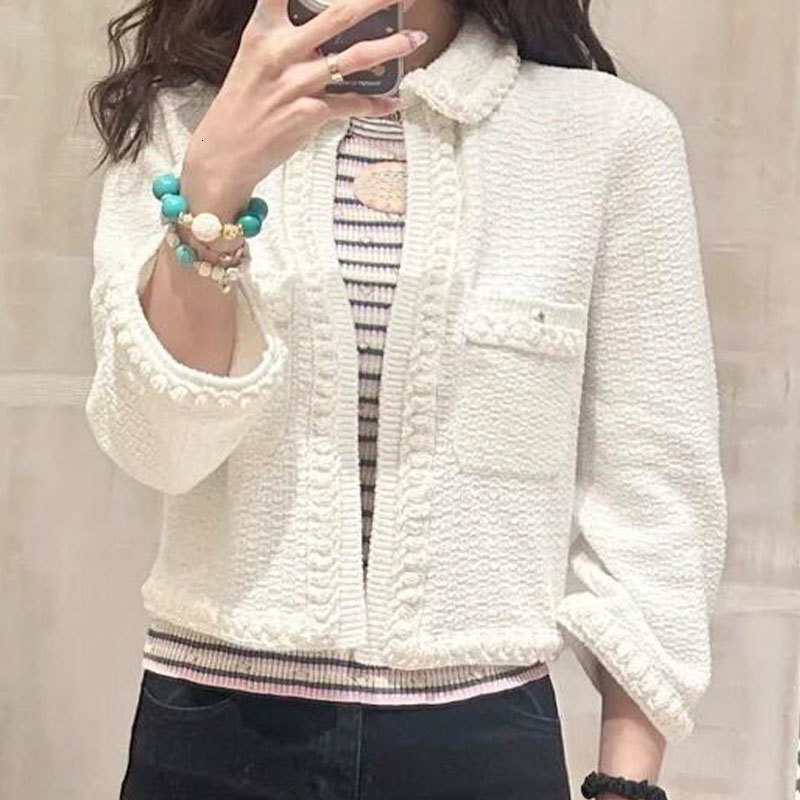 Bouton de vestes pour femmes en tricot rose dames veste avant deux couleurs designer en nartille bouton perle double pochets manteau fashion pist