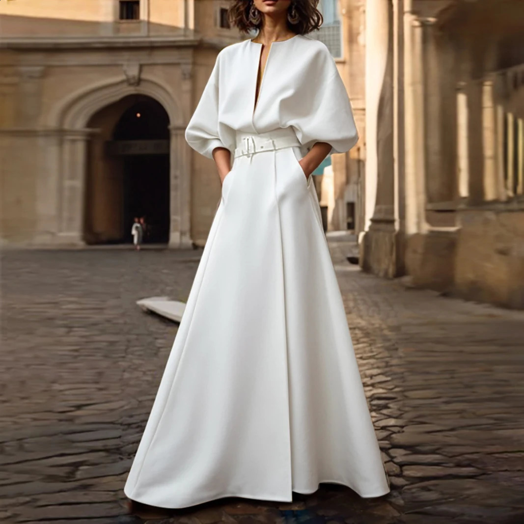 Modigirl Original Creation Dresses Woman Summer Spring Deep V-Neck Wedding Evening Birthday White Black Simple Maxi Dress 250811