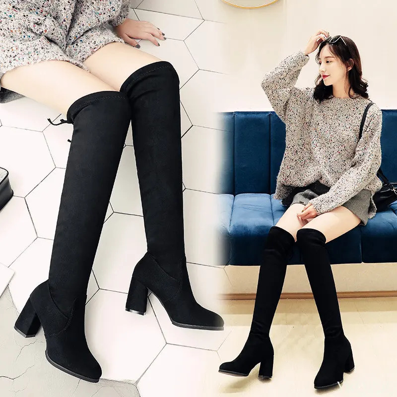 Boots Over-the-Knee Femmes Stretch Treen Long Boots Boots décontracté noir Sexy Club de nuit chaussures Boots Automne Boots Femme Bottes 250815