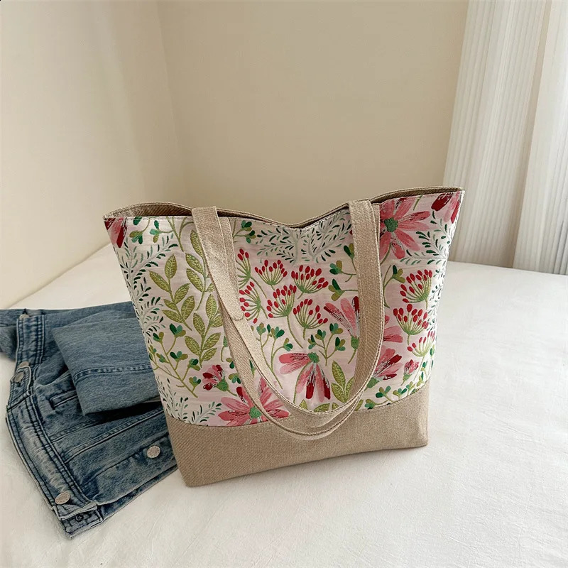 Large Size Beach Bag Fashion Folding Women Handbag Sea Tote Shoulder Bags Ladies Casual Flower Printing Shopping Bags Summer 250811