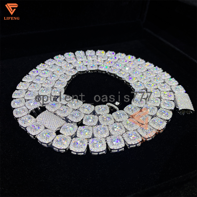 925 Silver 10mm Custom Hip Hop Tennis Chain Necklace Candy Fine Jewelry Iced Out VVS Moissanite Diamond Charm Necklace for Men