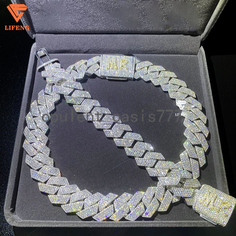 Lifeng Customizable 24mm VVS Moissanite Ice Necklace Silver Miami Cuban Chain with Diamond for Men Custom Jewelry