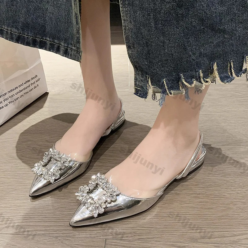 Élégant mince talons hauts pompes pour femmes printemps strass boucle bouche peu profonde chaussures simples femme bout pointu chaussures de bure