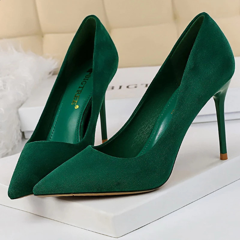 BIGTREE Shoes Women 9 Cm Heels Suede Woman Pumps Pointed Toe High Heels Stiletto Party Shoes Fashion Wedding Shoes Large Size 43 250815