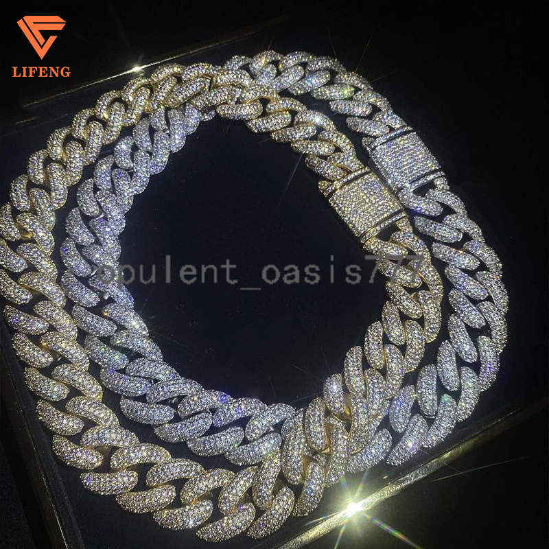 Custom S925 Sliver 9K 14K 18K Solid Gold Iced Out Cuban Link Chain Moissanite Diamond Cuban Chain Necklace