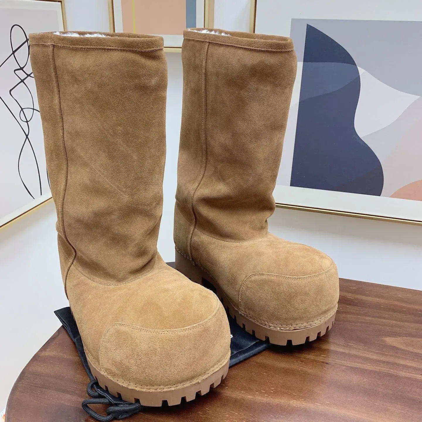 50 Off Top Quality Alaska Fur High Snow Boots Women Lamb Slip On Half Booties Pumps Heels Round Toe Designer Plaque Ski Comfor Shoes Size 35