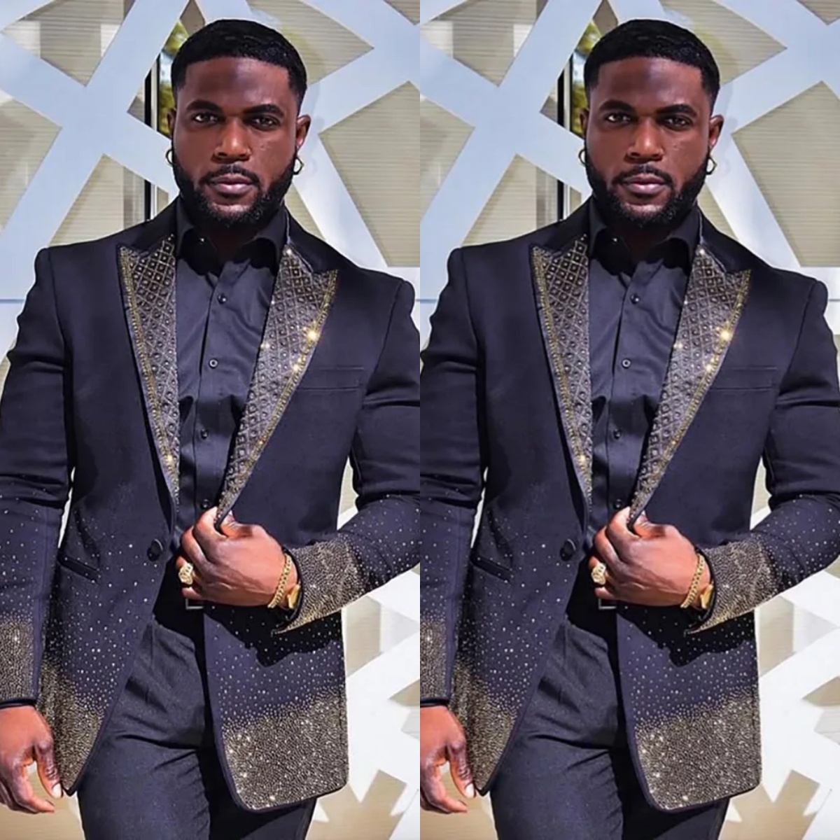 Luxury Wedding Tuxedos Handmade Beaded Peaked Lapel 2 Pcs Jacket Pants Men Suit Single Breasted Evening Party Blazers Customized