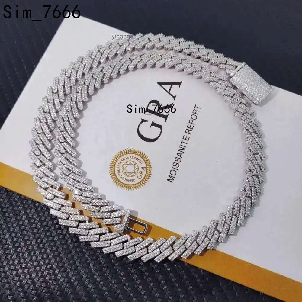 Fashion 2025 Luxury Miami Cuban Chain Necklace 925 Sterling Silver Vvs-d Moissanite 2rows 10mm Wide Link