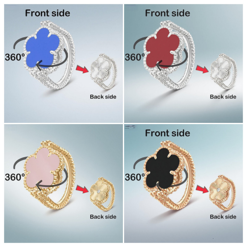 Clover ring jewelry woman designer wedding ring rose gold jewelry lucky flower mother of pearl red agate ring 925 sterling silver jewelry designer n