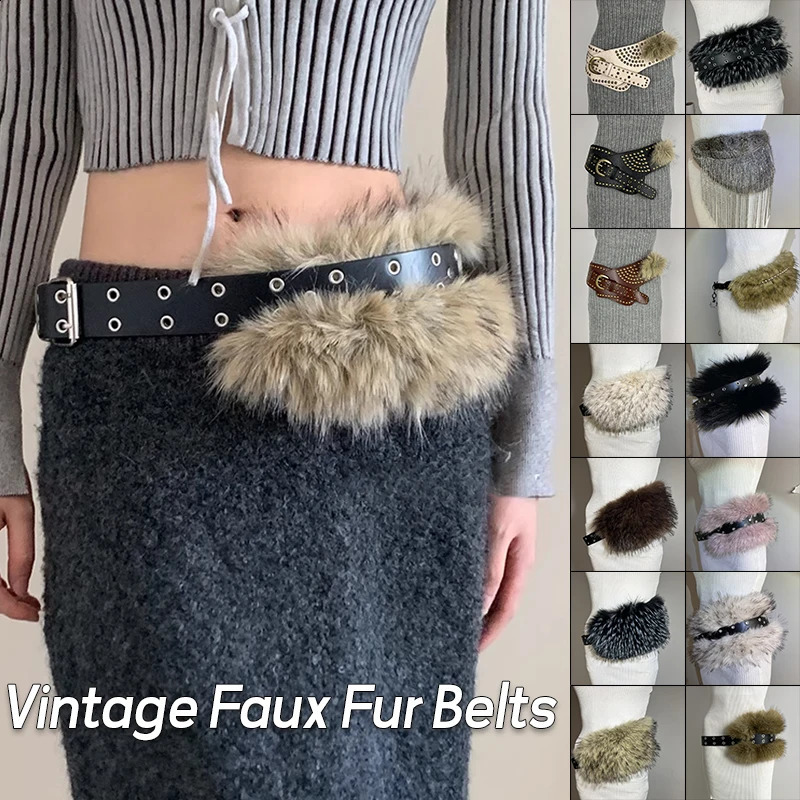 Vintage Faux Fur PU Leather Belt Y2K Furry Fur Belt Cowgirl Gothic Punk Sexy Waistband Night Club Waist Chain Jeans Pants Decor250812