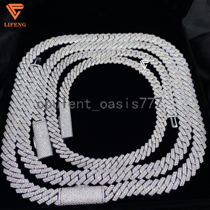Hot Sale Miami Hip Hop 12-20mm Cuban Chain Ice Out 925 Silver Cuban Link Chain Vvs Moissanite Diamond Necklace