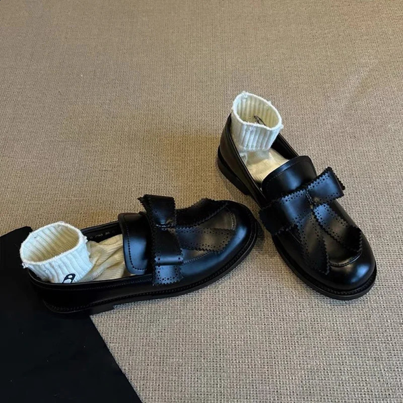 spring and autumn British style round head thick bow loafers casual fashion comfortable slip-on shoes 250814