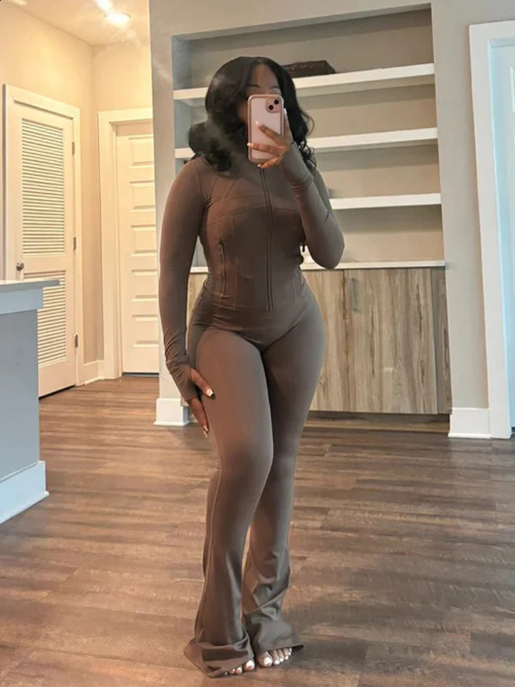 Fall Women Sport Loungewear Sexy Tight Long Sleeve Flared Pants Two Piece Set Active Gym 2 Piece Matching Sets Tracksuit Outfits250813