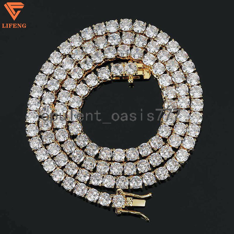 Lifeng Jewelry Hip Hop Sterling Silver White Color Moissanite Diamond Tennis Chain Necklace 6mm Moissanite Tennis Necklace