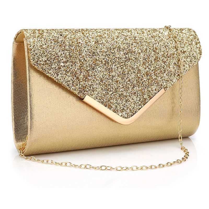 Sequined Envelope Clutch Bags for Women Fashion Gold Purses and Handbags with Chain Shoulder Bags for Weddings and Parties W250816