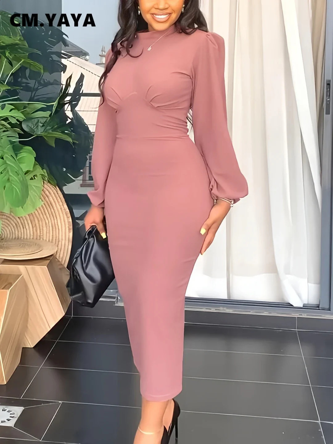 Cm.yaya femmes découpés lanterne à manches longues bandage corporet Croset long maxi robe été sexy fête midi vestidos robes 250808