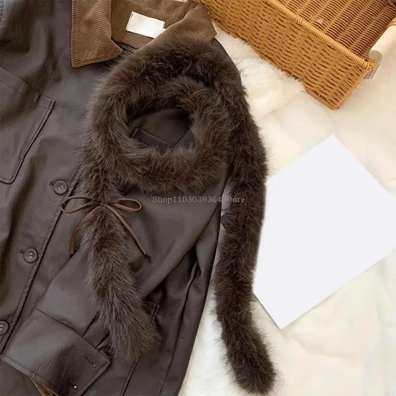 Skinny Scarf for Winter Plush Long Scarf with Bowknot for Women Girl Neckwear Plush Neck Warmer Eye Catching 250811