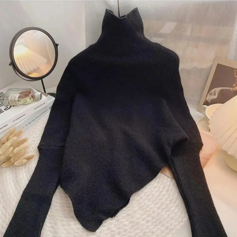 Autumn Winter Sweater Women Fashion Irregular Loose Knit Vintage High Neck Long Sleeve Female Pullovers Chic Tops 250815