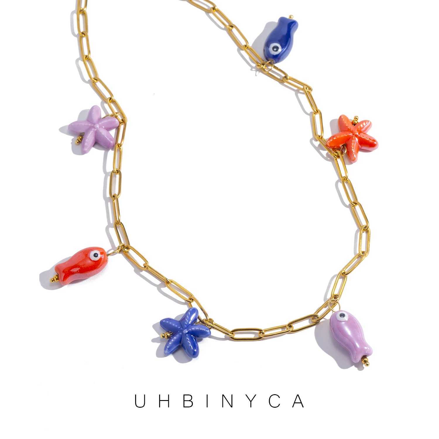 Collier pendentif étoiles de poisson en céramique en acier inoxydable à l'or 18 car