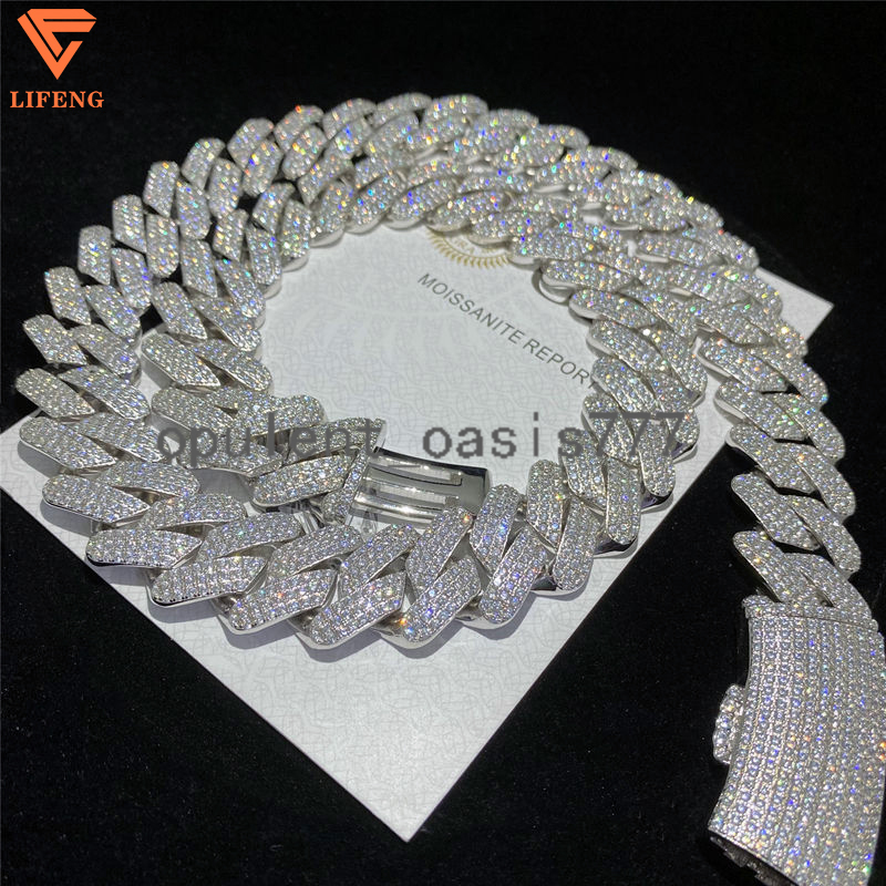 Full Iced VVS Moissanite Cuban Link Necklace 925 Sterling Silver Bling Diamond Hip Hop Jewelry for Men D Color