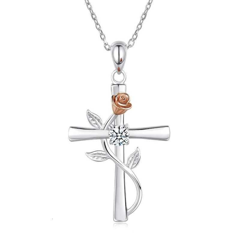 8-Color Aesthetic Rose Flower Cross Pendant Necklace Bridal Neck Accessories for Wedding Newly Design Exquisite Women Jewelry New XJ250816