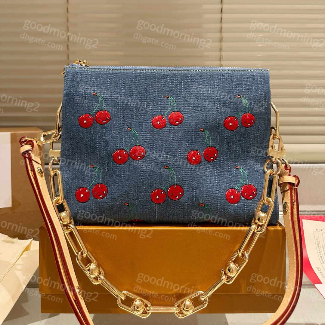 2025 Designer Cherry Bag Crossbody Coussin Chain Handbags Denim Style Women's Shoulder Bags Fashion Letter Embroidery Purse Handbag Large Shopp