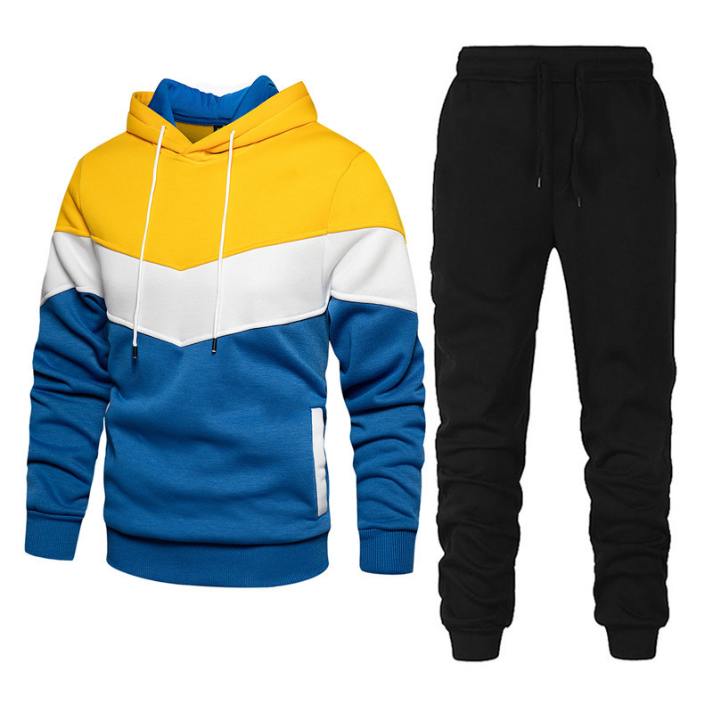 2025 Men's Sports Suit Fashion Casual Spring hoodie Autumn Season Patchwork Hoodie and Sweatpants Two-Piece Set