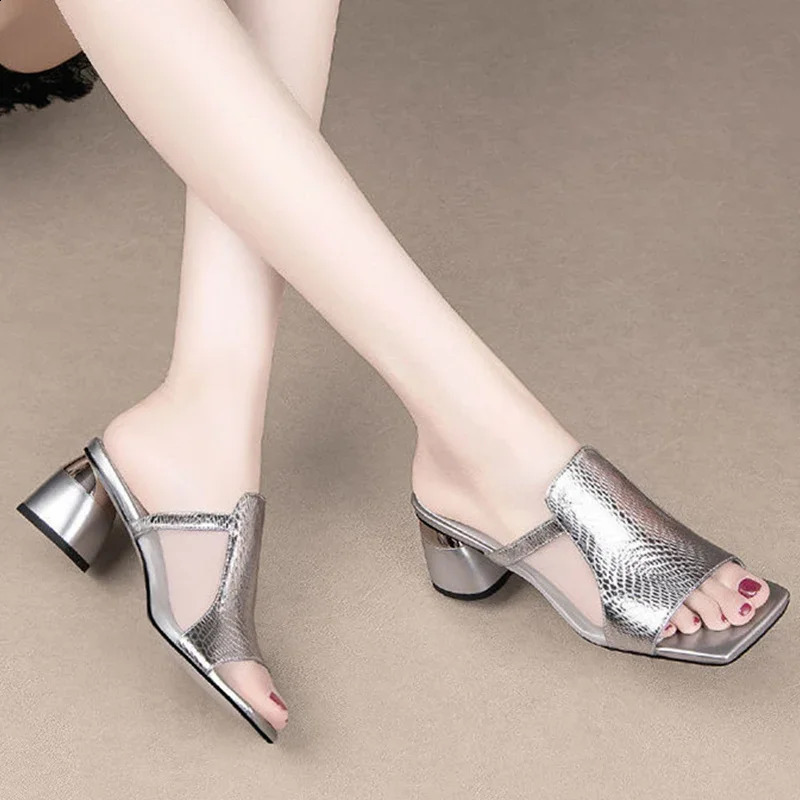 Women Sandals Shoes Summer Mid Heels Chunky Casual Dress Pumps Slingback Mules Shoes Zapatos Ladies 250814